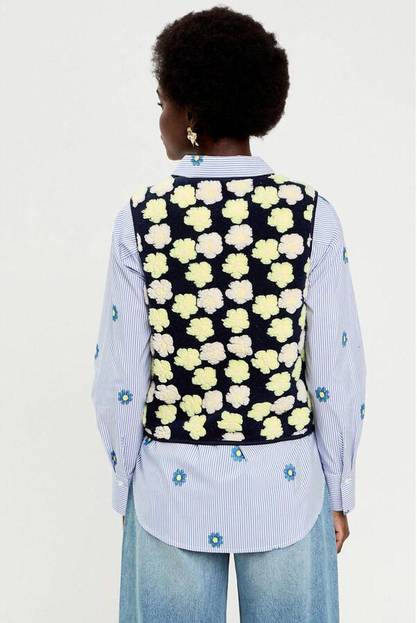 Cache teddy gebloemde gilet marineblauw - Foto 3