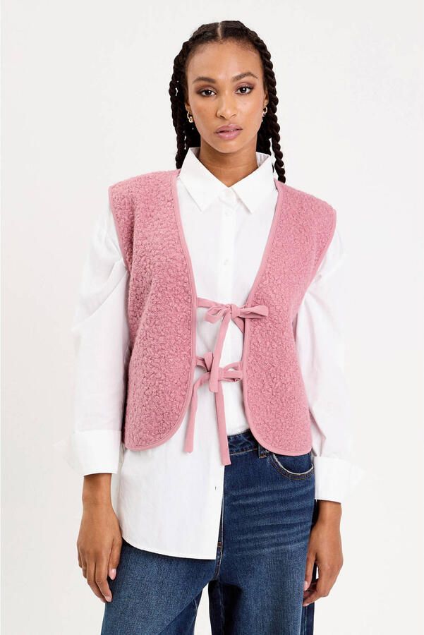 Cache teddy gilet oudroze