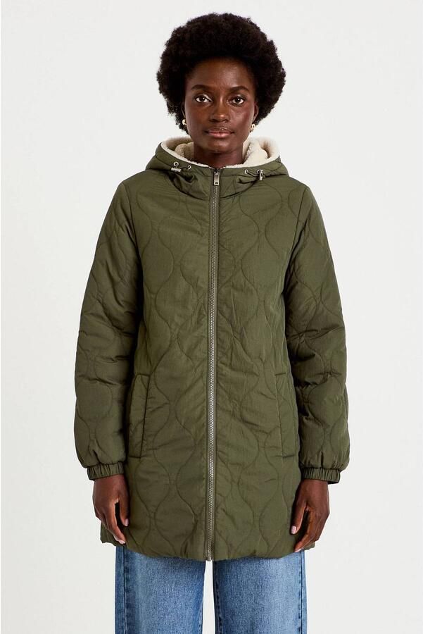 Cache teddy reversible jas groen ecru - Foto 3