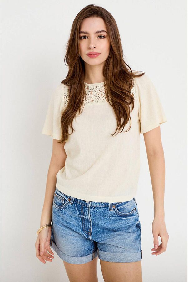 Cache top crochet beige