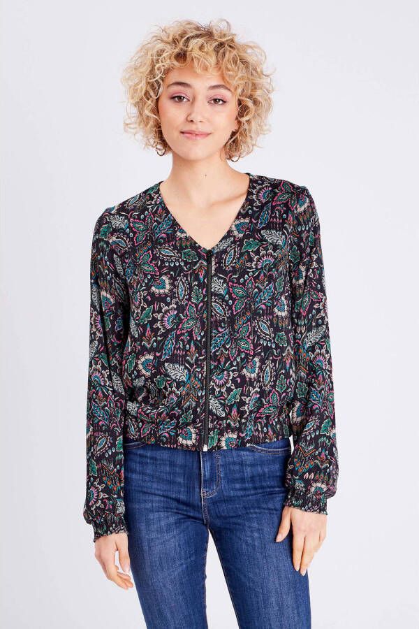 Cache vest met all over print zwart roze blauw