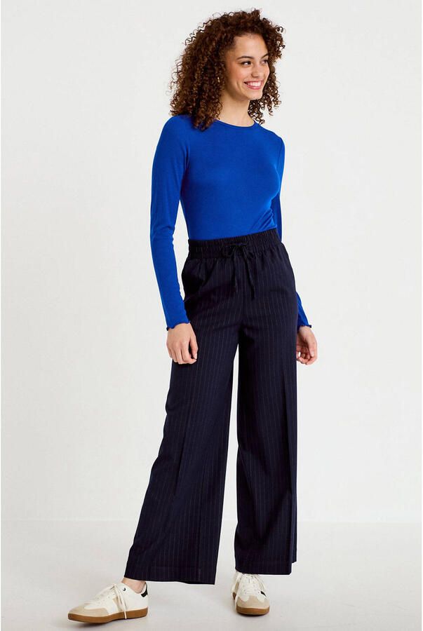 Cache wide leg broek met krijtstreep donkerblauw - Foto 3