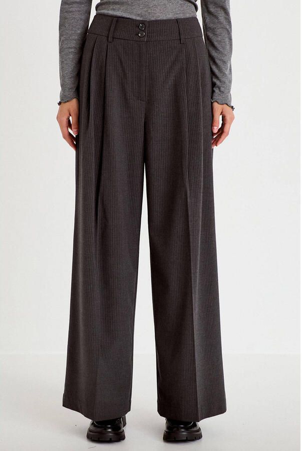 Cache wide leg casual broek met plooien en krijtstreep grijs