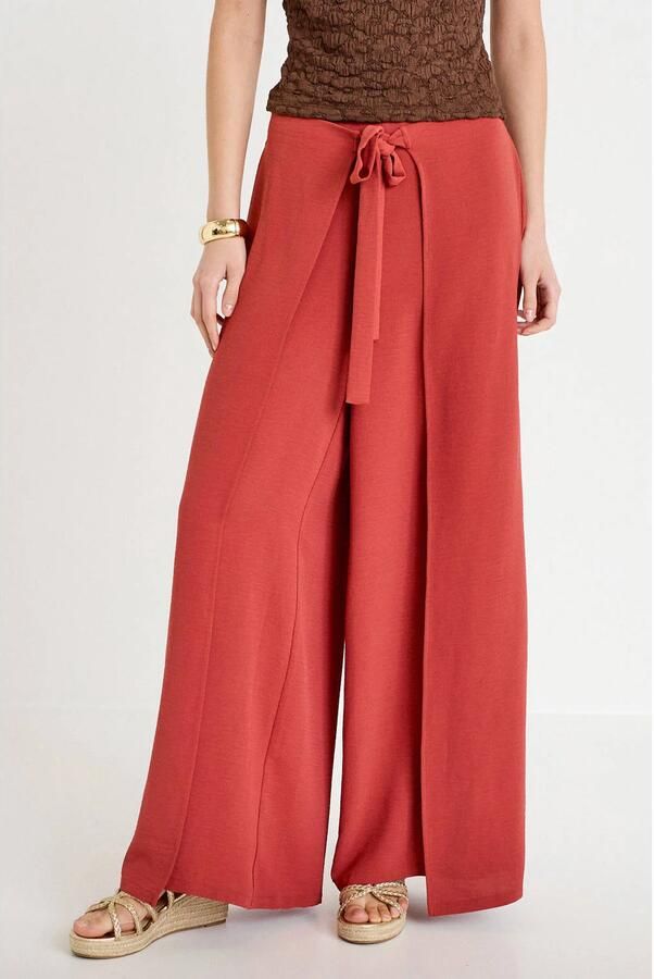 Cache wide leg high waist broek koraalrood