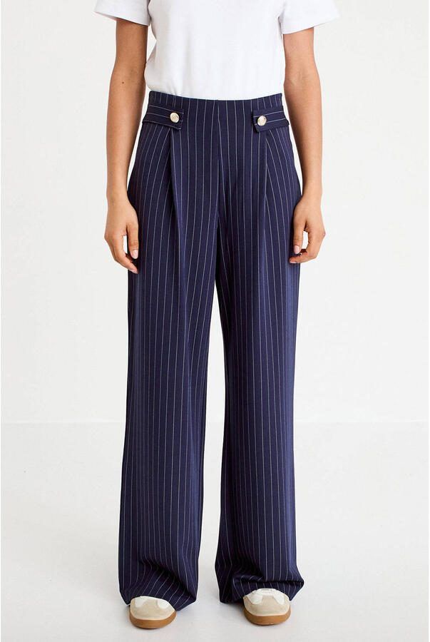 Cache wide leg high waist broek met krijtstreep donkerblauw