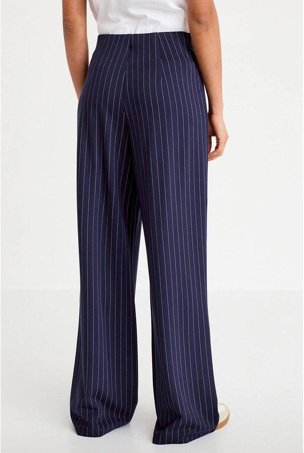 Cache wide leg high waist broek met krijtstreep donkerblauw - Foto 2