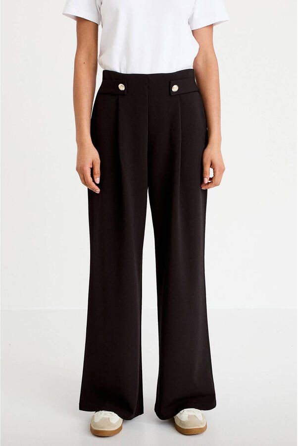 Cache wide leg high waist broek zwart