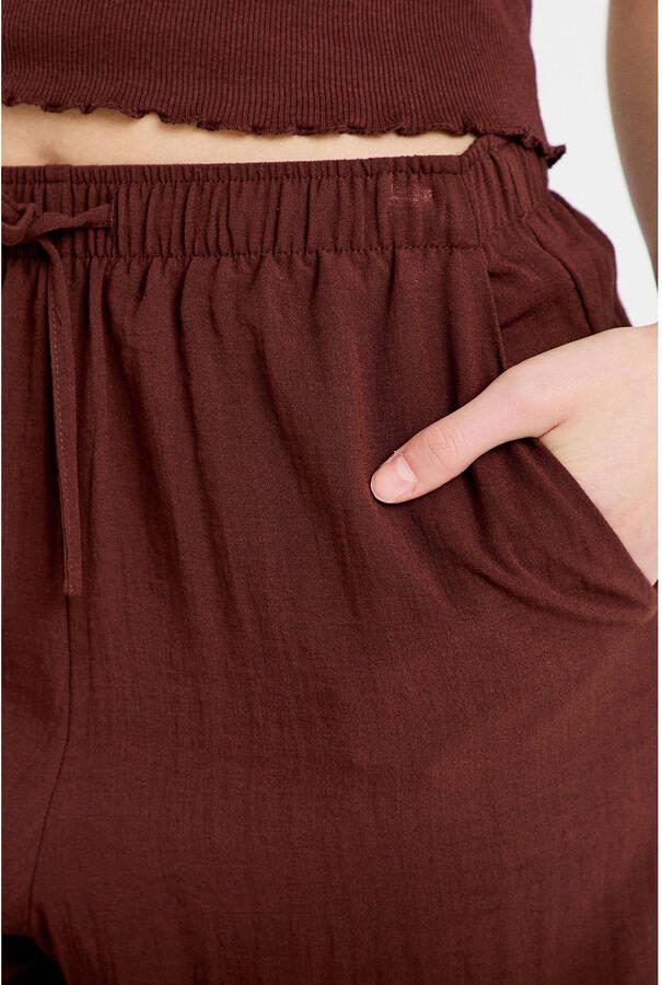Cache wide leg high waist casual broek donkerbruin met textuur - Foto 2