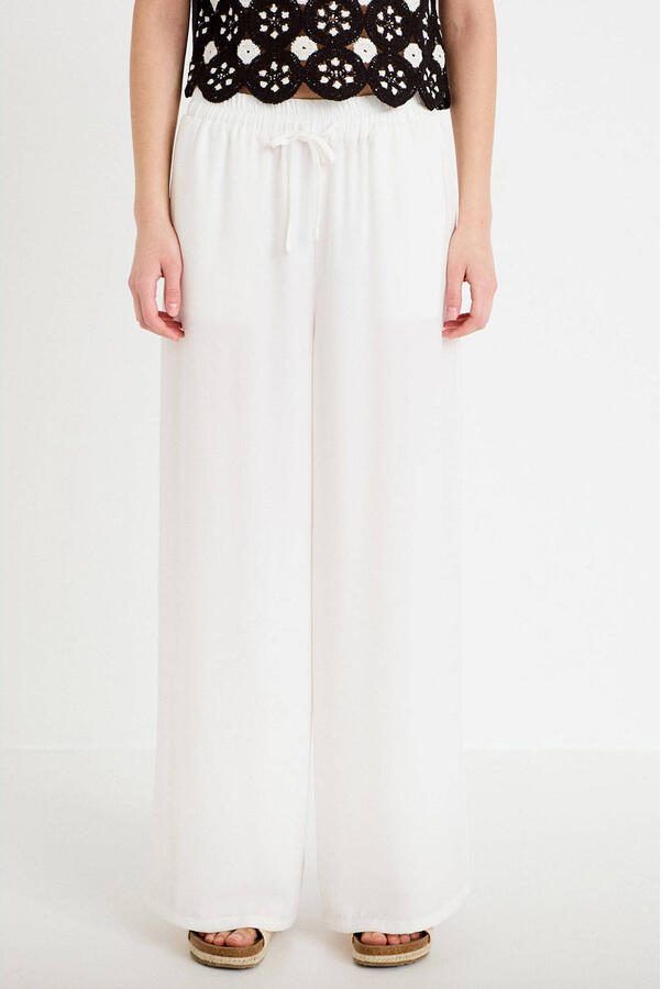 Cache wide leg high waist casual broek ecru