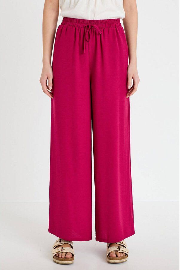 Cache wide leg high waist casual broek fuchsia