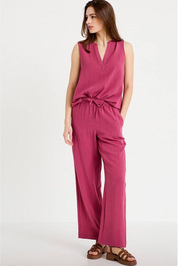 Cache wide leg high waist casual broek fuchsia met textuur - Foto 2