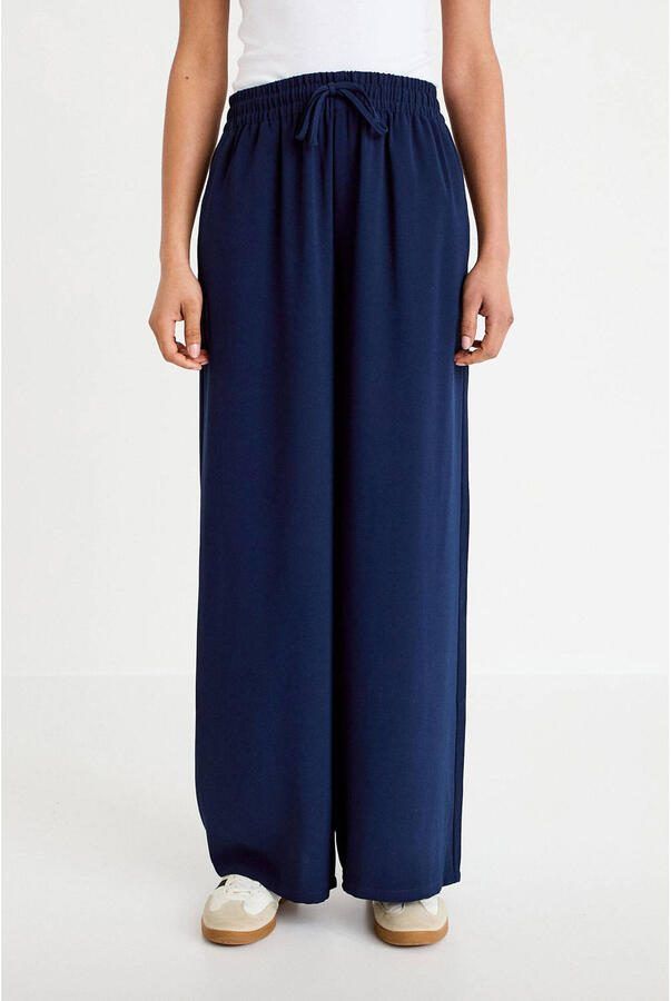 Cache wide leg high waist casual broek marineblauw