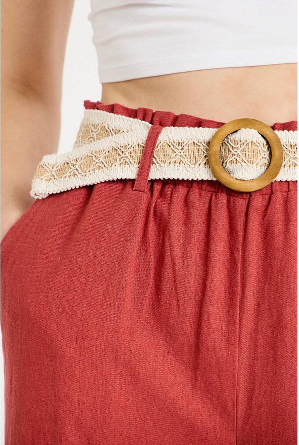 Cache wide leg high waist casual broek met linnen roodbruin - Foto 2