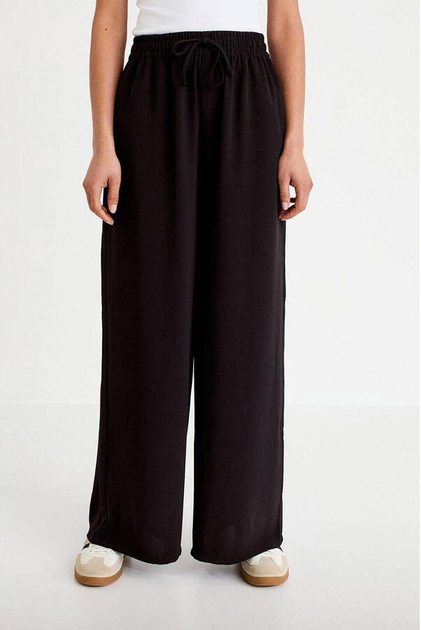 Cache wide leg high waist casual broek zwart