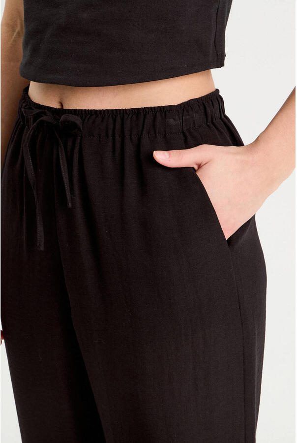 Cache wide leg high waist casual broek zwart met textuur - Foto 2
