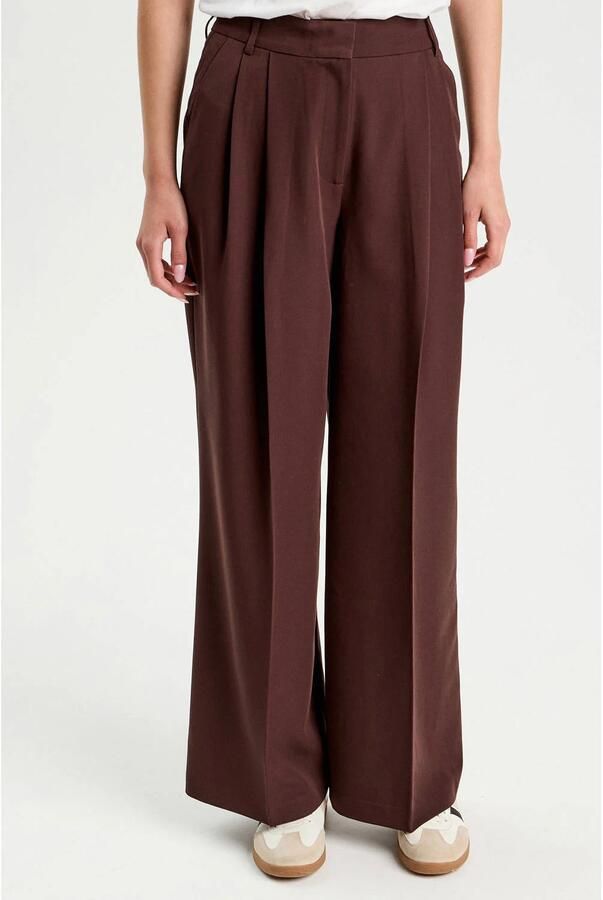 Cache wide leg high waist pantalon donkerbruin