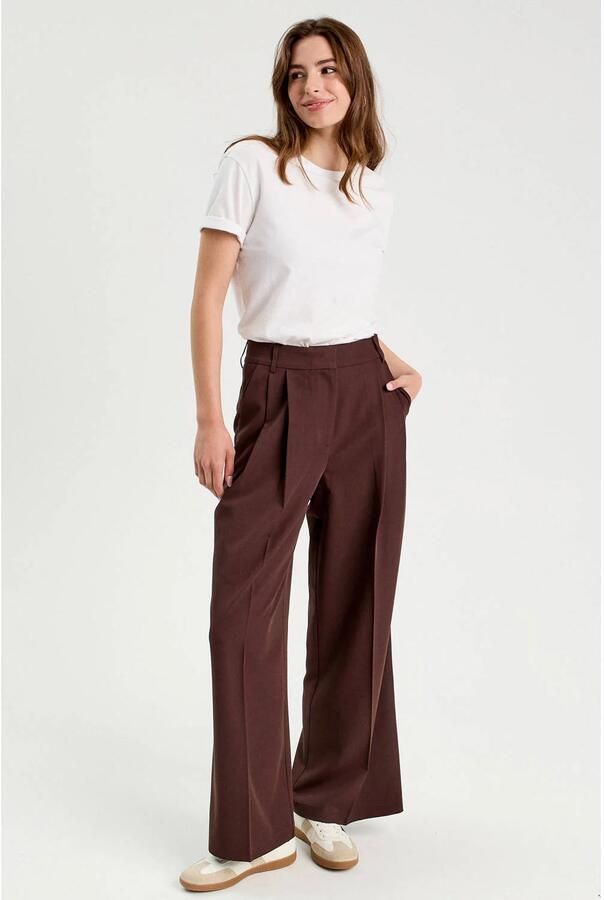 Cache wide leg high waist pantalon donkerbruin - Foto 3