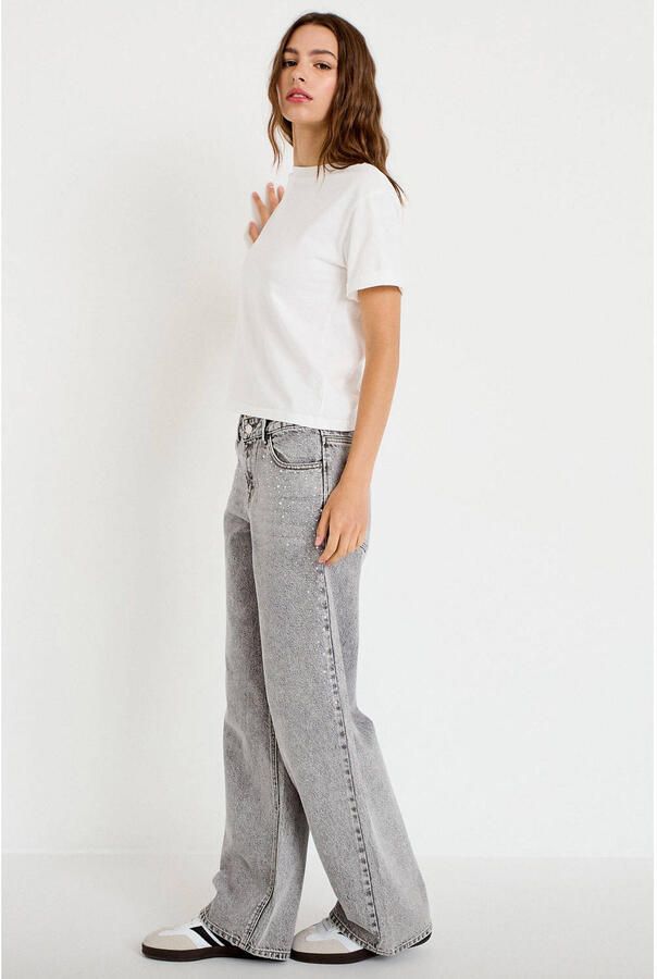 Cache wide leg jeans met strass-steentjes grijs - Foto 2