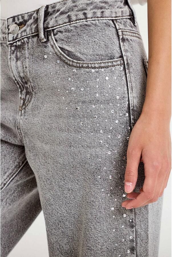 Cache wide leg jeans met strass-steentjes grijs - Foto 3