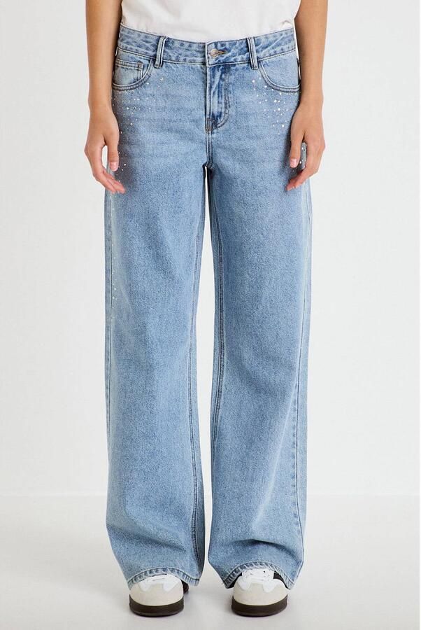 Cache wide leg jeans met strass-steentjes lichtblauw
