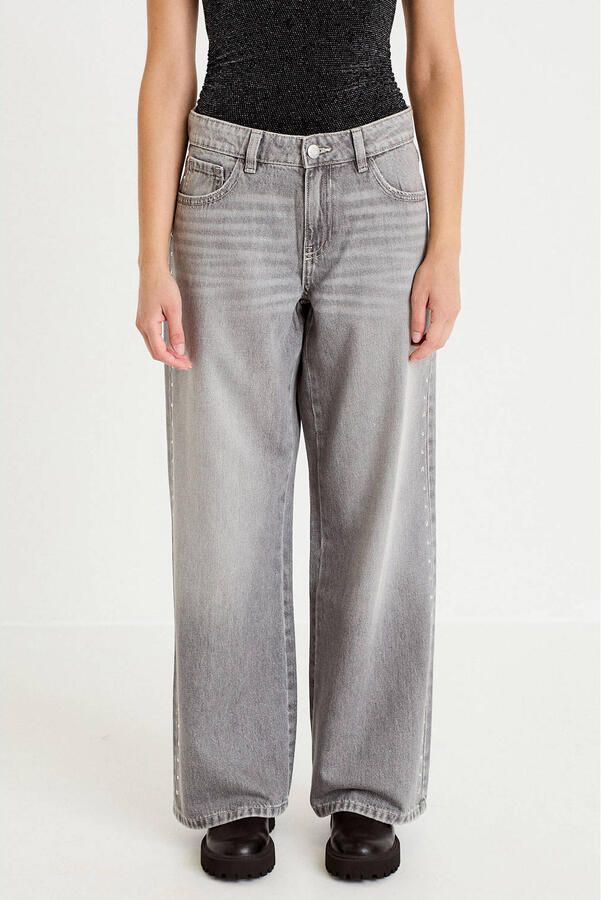 Cache wide leg jeans met studs grijs