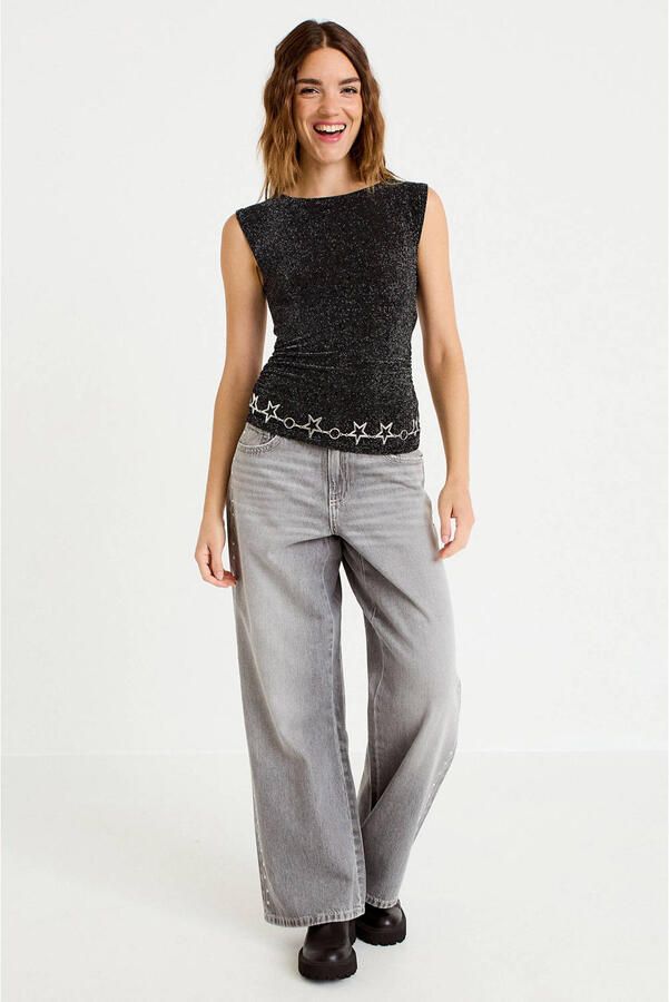 Cache wide leg jeans met studs grijs - Foto 3
