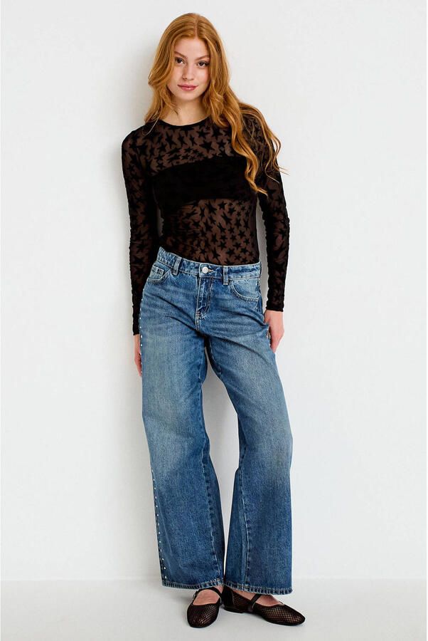Cache wide leg jeans met studs mediumblauw - Foto 3