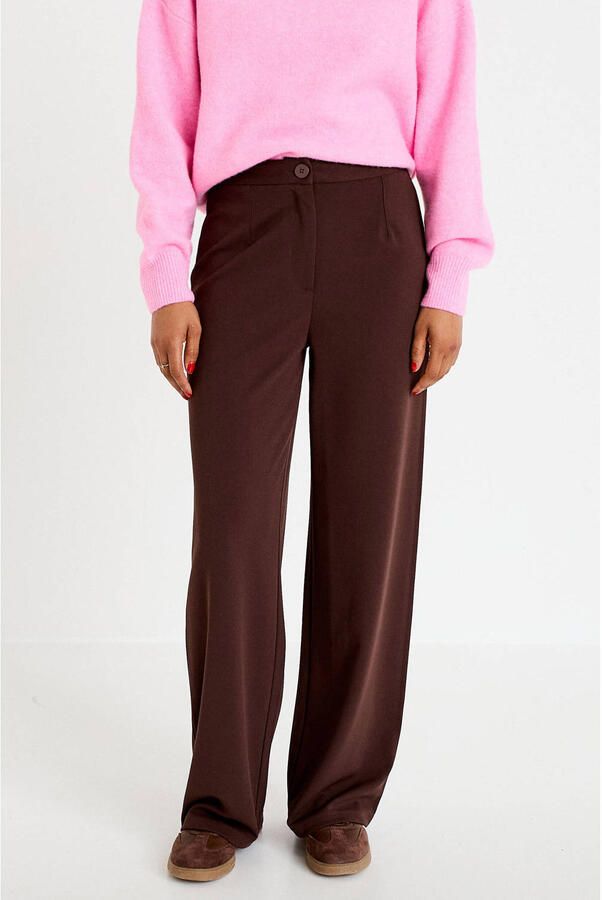 Cache wide leg pantalon donkerbruin