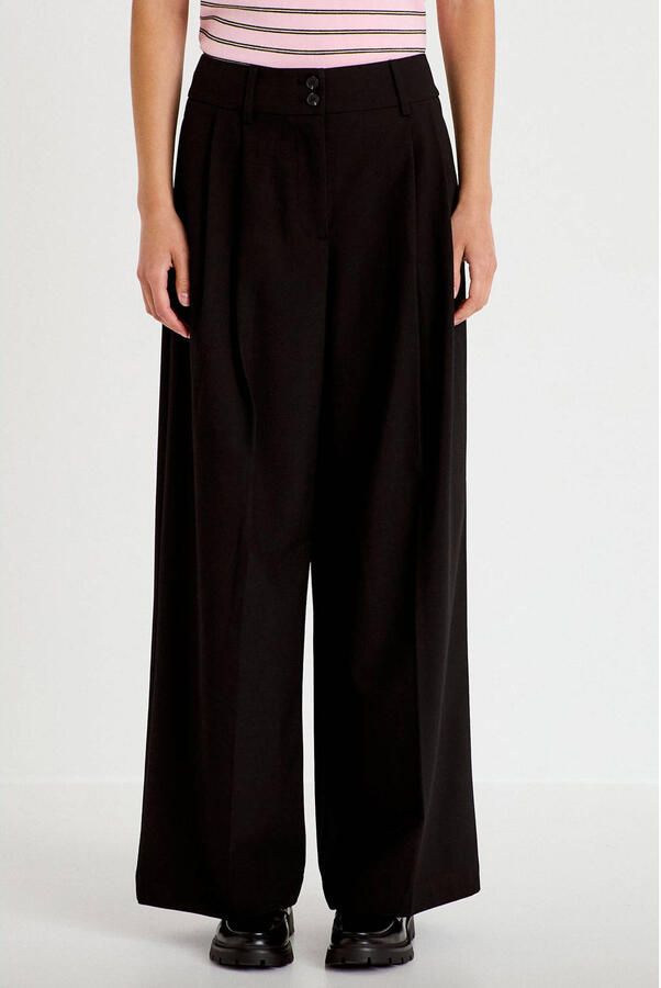 Cache wide leg regular waist casual broek zwart