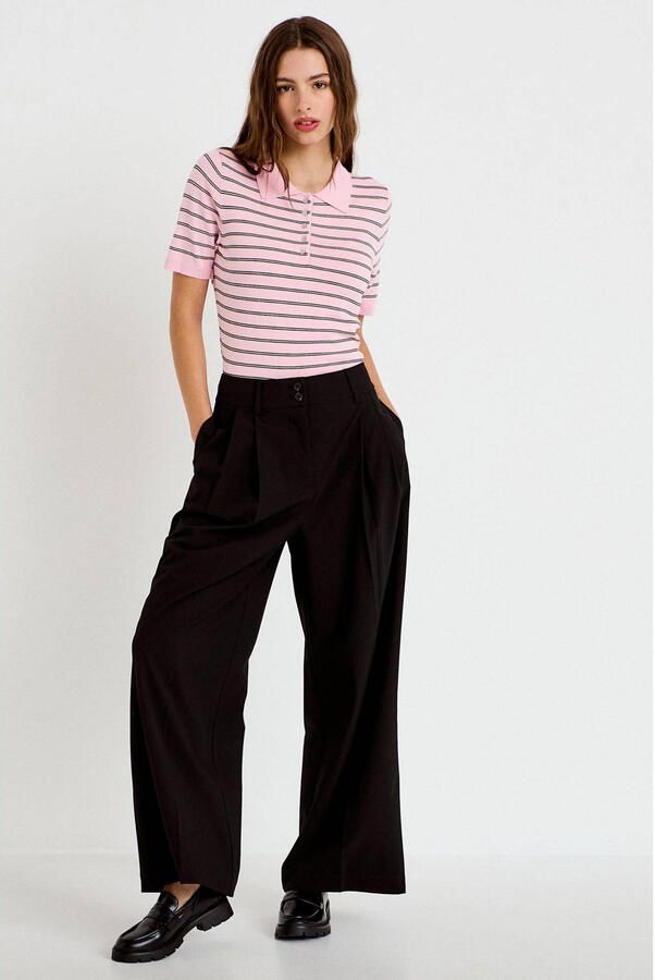 Cache wide leg regular waist casual broek zwart - Foto 2