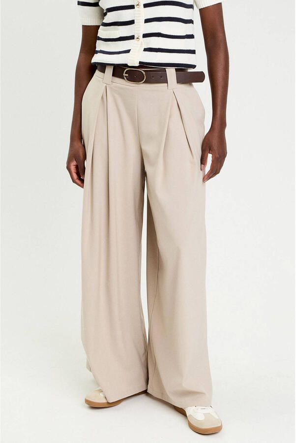 Cache wide leg regular waist broek zand