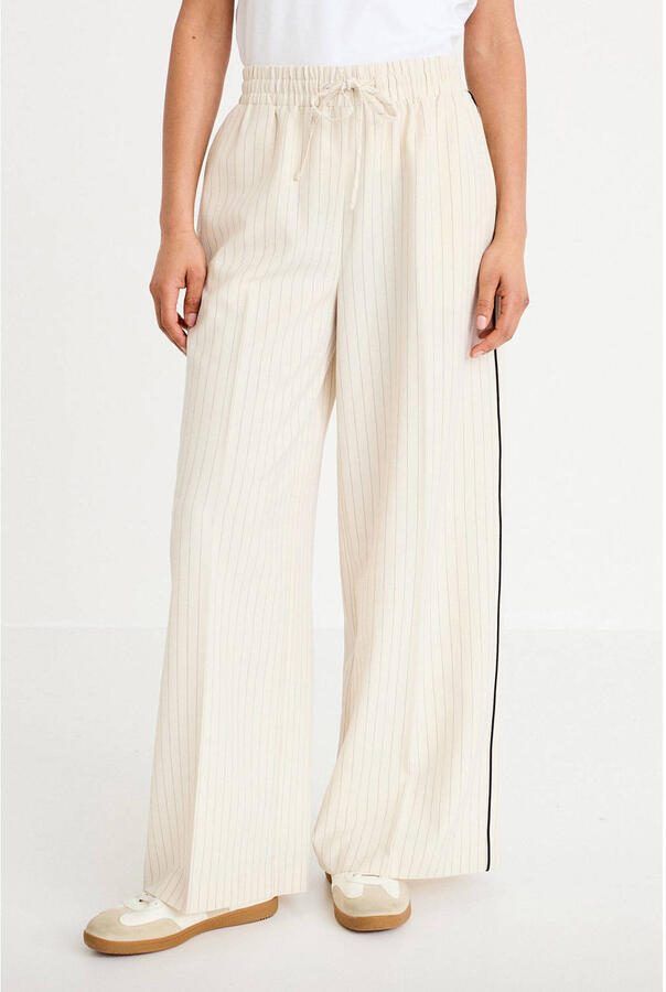 Cache wide leg regular waist casual broek met krijtstreep ecru - Foto 2