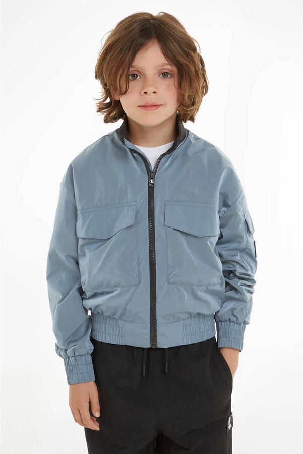 Calvin Klein bomberjack zomer met logo vergrijsd blauw Jas Jongens Nylon Opstaande kraag 140 - Foto 3