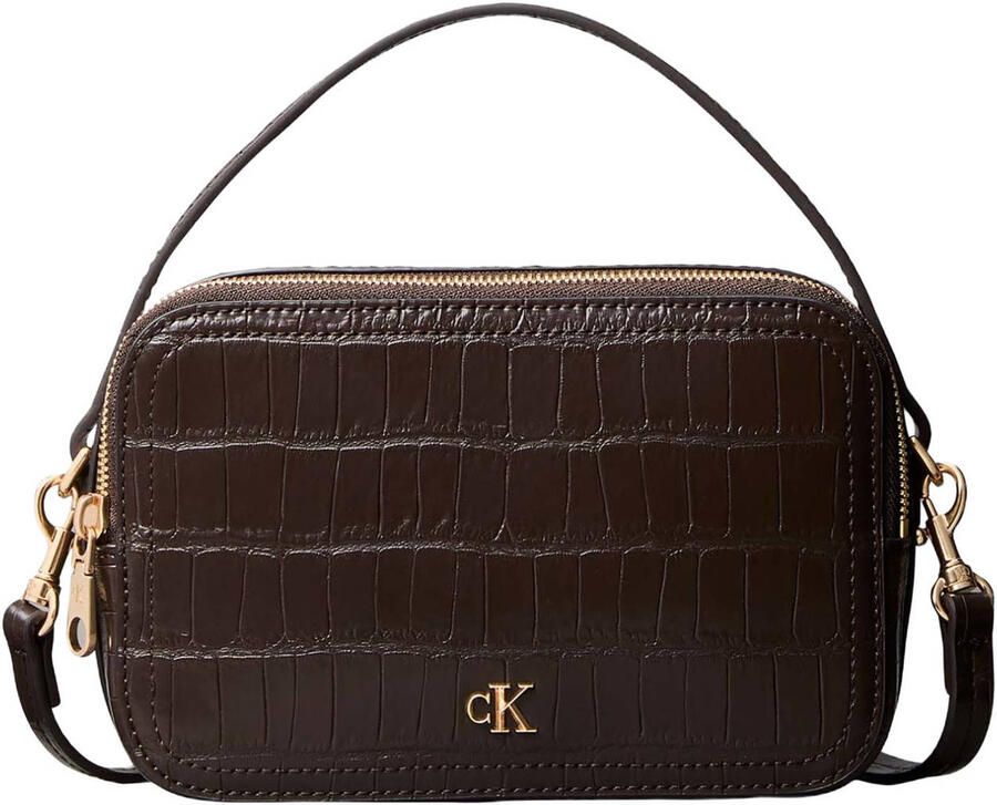 Calvin Klein crossbody tas CK Croc donkerbruin