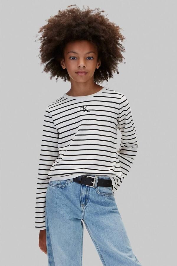 Calvin Klein gestreepte longsleeve wit zwart Meisjes Katoen Ronde hals