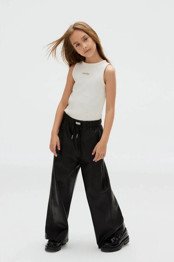 Calvin Klein Jeans Wide leg broek in leerlook - Foto 2