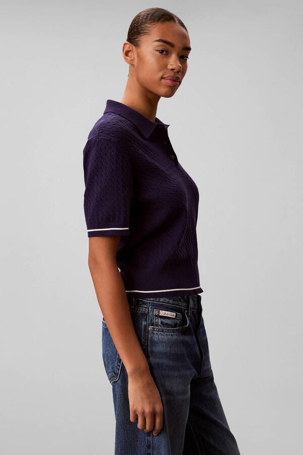 CALVIN KLEIN JEANS cropped top donkerblauw met kabels - Foto 2