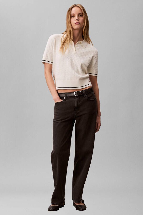CALVIN KLEIN Dames Tops & T-shirts Ss Woven Label Cropped Cable Gebroken Wit - Foto 7