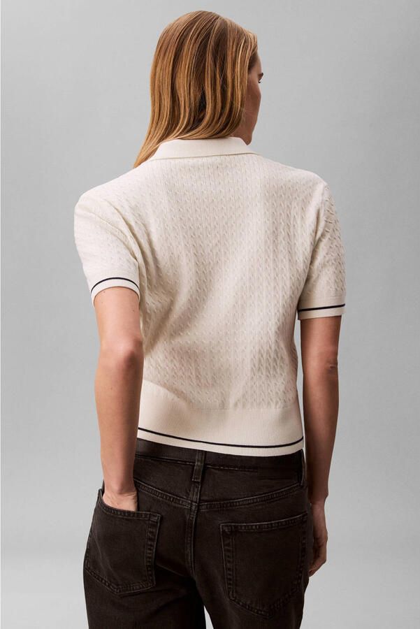 CALVIN KLEIN Dames Tops & T-shirts Ss Woven Label Cropped Cable Gebroken Wit - Foto 6