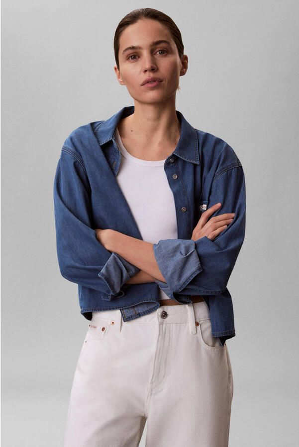 CALVIN KLEIN JEANS denim blouse medium blue denim