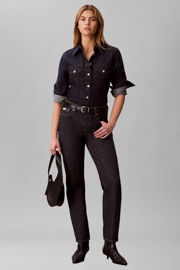 CALVIN KLEIN JEANS denim getailleerde blouse donkerblauw - Foto 3