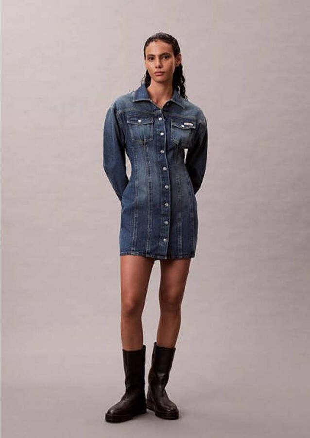 Calvin Klein Jeans jurk LS DENIM MINI DRESS Met ronde hals getailleerd - Foto 5
