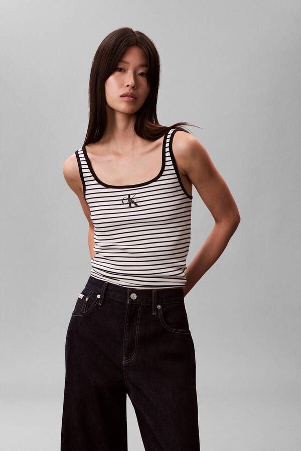 Calvin Klein Jeans Top met bandjes in ribbel-look met logo