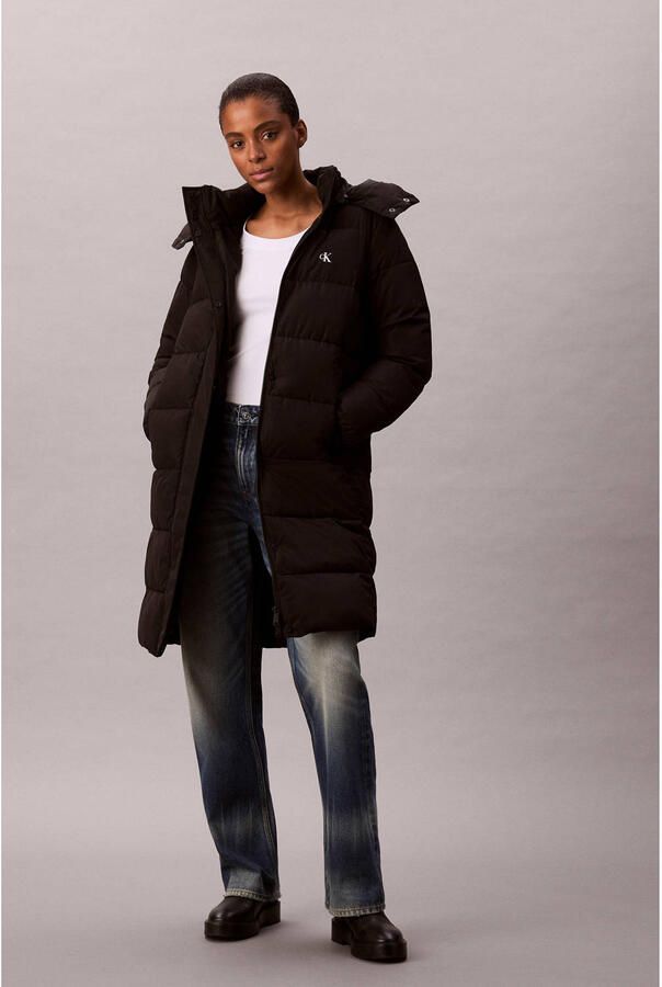 Calvin Klein Jeans Gewatteerde lange jas met logo en capuchon - Foto 2