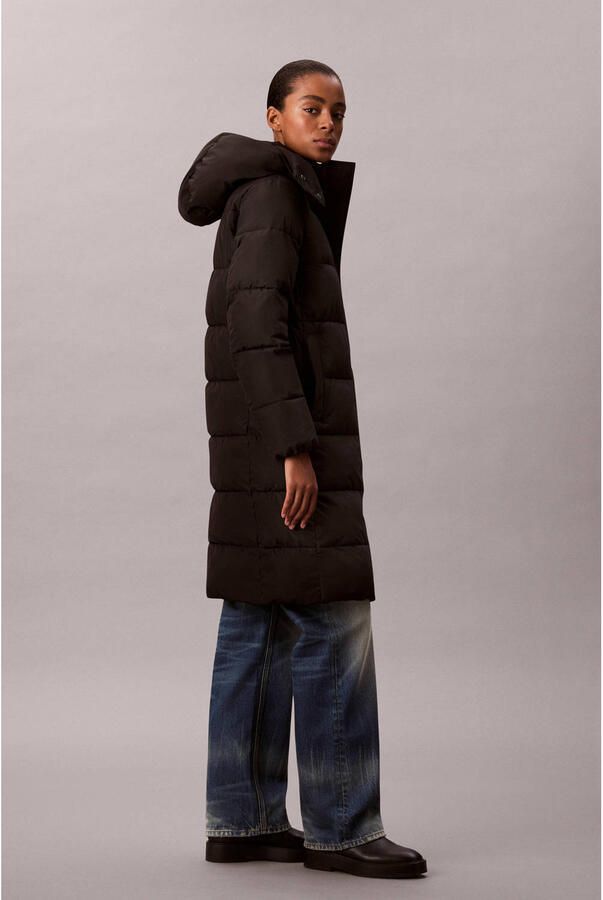 Calvin Klein Jeans Gewatteerde lange jas met logo en capuchon