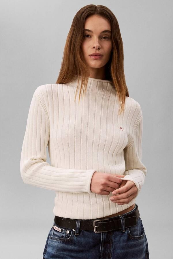 CALVIN KLEIN JEANS katoenen gebreide trui met logo ecru