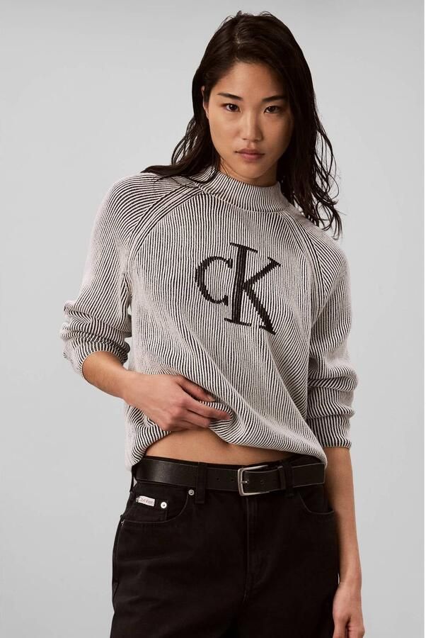 CALVIN KLEIN JEANS katoenen gebreide trui met logo zwart wit