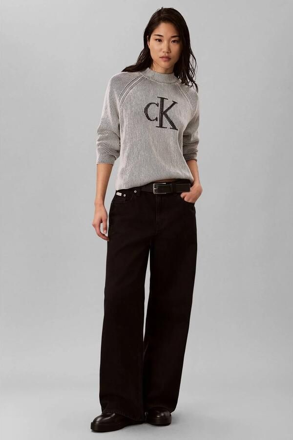 CALVIN KLEIN JEANS katoenen gebreide trui met logo zwart wit - Foto 3