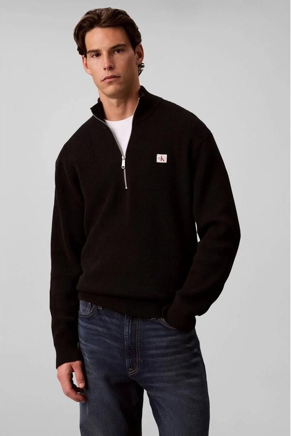 CALVIN KLEIN JEANS katoenen relaxed fit gebreide trui met wafelstructuur zwart