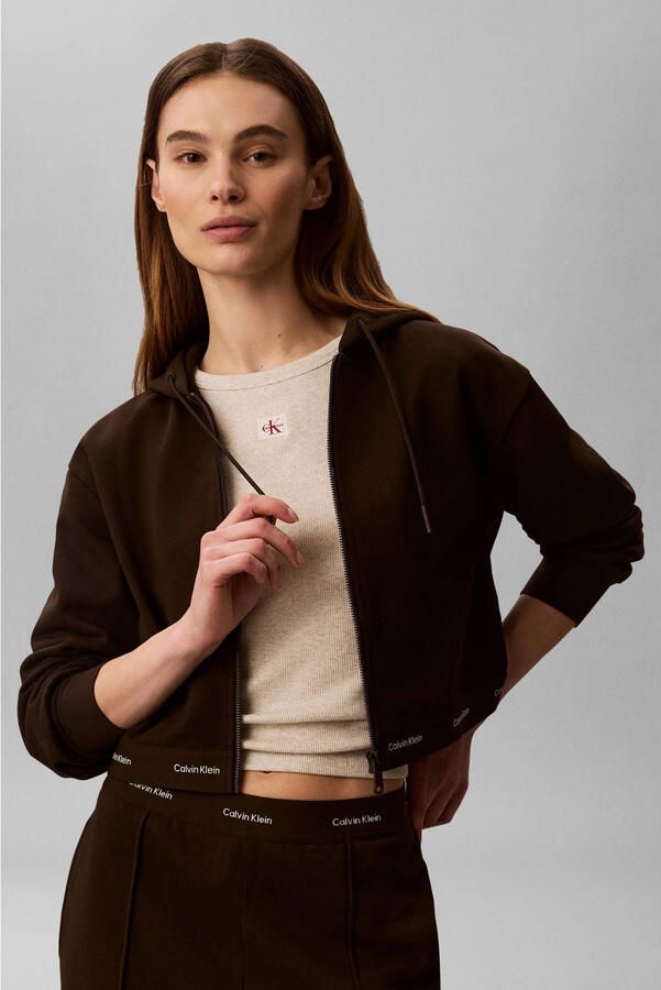CALVIN KLEIN JEANS katoenen sweatvest donkerbruin